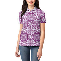 Poni Palaka Quilt Hawaii Women Polo Shirt Hawaiian Tropical Monstera Sea Turtle