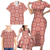 Ulaula Palaka Quilt Hawaii Family Matching Short Sleeve Bodycon Dress and Hawaiian Shirt Hawaiian Tropical Monstera Sea Turtle