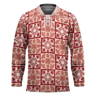 Ulaula Palaka Quilt Hawaii Hockey Jersey Hawaiian Tropical Monstera Sea Turtle