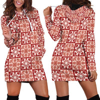 Ulaula Palaka Quilt Hawaii Hoodie Dress Hawaiian Tropical Monstera Sea Turtle