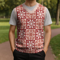 Ulaula Palaka Quilt Hawaii Christmas Knitted V-Neck Vest Hawaiian Tropical Monstera Sea Turtle