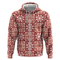 Ulaula Palaka Quilt Hawaii Zip Hoodie Hawaiian Tropical Monstera Sea Turtle LT14 Zip Hoodie Red - Polynesian Pride