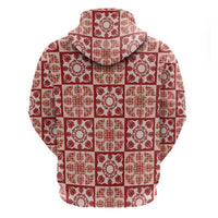Ulaula Palaka Quilt Hawaii Zip Hoodie Hawaiian Tropical Monstera Sea Turtle LT14 - Polynesian Pride