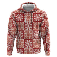 Ulaula Palaka Quilt Hawaii Zip Hoodie Hawaiian Tropical Monstera Sea Turtle LT14 Pullover Hoodie Red - Polynesian Pride