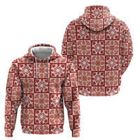 Ulaula Palaka Quilt Hawaii Zip Hoodie Hawaiian Tropical Monstera Sea Turtle LT14 - Polynesian Pride