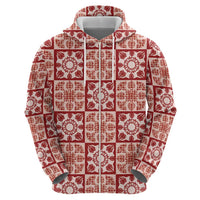 Ulaula Palaka Quilt Hawaii Zip Hoodie Hawaiian Tropical Monstera Sea Turtle LT14 - Polynesian Pride