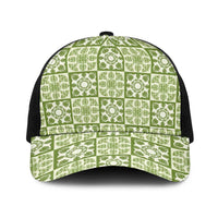 Omaomao Palaka Quilt Hawaii Baseball Net Cap Hawaiian Tropical Monstera Sea Turtle LT14 One Size Black Green - Polynesian Pride