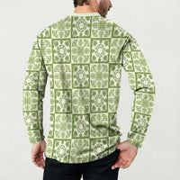 Omaomao Palaka Quilt Hawaii Button Sweatshirt Hawaiian Tropical Monstera Sea Turtle