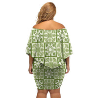 Omaomao Palaka Quilt Hawaii Family Matching Off Shoulder Short Dress and Hawaiian Shirt Hawaiian Tropical Monstera Sea Turtle