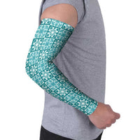 Cyan Palaka Quilt Hawaii Arm Sleeves Hawaiian Tropical Monstera Sea Turtle