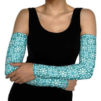 Cyan Palaka Quilt Hawaii Arm Sleeves Hawaiian Tropical Monstera Sea Turtle