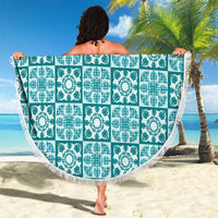 Cyan Palaka Quilt Hawaii Beach Blanket Hawaiian Tropical Monstera Sea Turtle