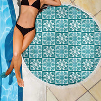 Cyan Palaka Quilt Hawaii Beach Blanket Hawaiian Tropical Monstera Sea Turtle