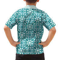 Cyan Palaka Quilt Hawaii Family Matching Summer Maxi Dress and Hawaiian Shirt Hawaiian Tropical Monstera Sea Turtle