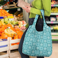Cyan Palaka Quilt Hawaii Grocery Bag Hawaiian Tropical Monstera Sea Turtle LT14 - Polynesian Pride