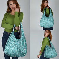 Cyan Palaka Quilt Hawaii Grocery Bag Hawaiian Tropical Monstera Sea Turtle LT14 - Polynesian Pride