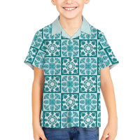Cyan Palaka Quilt Hawaii Hawaiian Shirt Hawaiian Tropical Monstera Sea Turtle