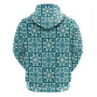 Cyan Palaka Quilt Hawaii Hoodie Hawaiian Tropical Monstera Sea Turtle LT14 - Polynesian Pride