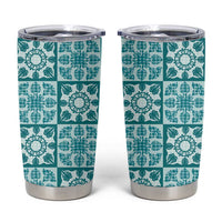 Cyan Palaka Quilt Hawaii Tumbler Cup Hawaiian Tropical Monstera Sea Turtle LT14 Cyan - Polynesian Pride