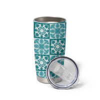 Cyan Palaka Quilt Hawaii Tumbler Cup Hawaiian Tropical Monstera Sea Turtle LT14 - Polynesian Pride