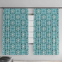 Cyan Palaka Quilt Hawaii Window Curtain Hawaiian Tropical Monstera Sea Turtle