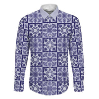 Polu Palaka Quilt Hawaii Family Matching Puletasi and Hawaiian Shirt Hawaiian Tropical Monstera Sea Turtle LT14 Dad's Shirt - Long Sleeve Blue - Polynesian Pride