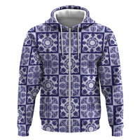 Polu Palaka Quilt Hawaii Hoodie Hawaiian Tropical Monstera Sea Turtle LT14 Zip Hoodie Blue - Polynesian Pride