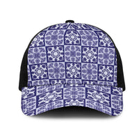 Polu Palaka Quilt Hawaii Mesh Trucker Cap Hawaiian Tropical Monstera Sea Turtle LT14 One Size Black Blue - Polynesian Pride