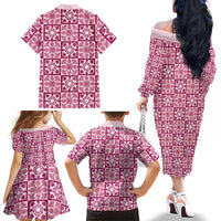 Akala Palaka Quilt Hawaii Family Matching Off The Shoulder Long Sleeve Dress and Hawaiian Shirt Hawaiian Tropical Monstera Sea Turtle