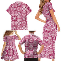 Akala Palaka Quilt Hawaii Family Matching Short Sleeve Bodycon Dress and Hawaiian Shirt Hawaiian Tropical Monstera Sea Turtle