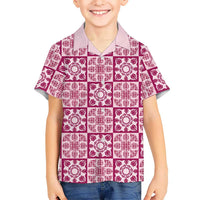 Akala Palaka Quilt Hawaii Kid Hawaiian Shirt Hawaiian Tropical Monstera Sea Turtle LT14 Kid Pink - Polynesian Pride