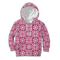 Akala Palaka Quilt Hawaii Kid Hoodie Hawaiian Tropical Monstera Sea Turtle LT14 Hoodie Pink - Polynesian Pride