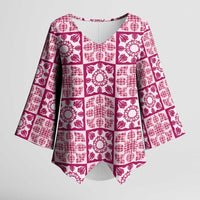 Akala Palaka Quilt Hawaii Kimono Sleeve Blouse Hawaiian Tropical Monstera Sea Turtle