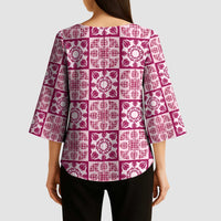Akala Palaka Quilt Hawaii Kimono Sleeve Blouse Hawaiian Tropical Monstera Sea Turtle