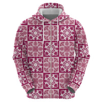 Akala Palaka Quilt Hawaii Zip Hoodie Hawaiian Tropical Monstera Sea Turtle LT14 - Polynesian Pride