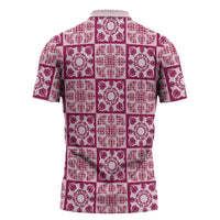 Akala Palaka Quilt Hawaii Zipper Polo Shirt Hawaiian Tropical Monstera Sea Turtle LT14 - Polynesian Pride