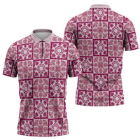 Akala Palaka Quilt Hawaii Zipper Polo Shirt Hawaiian Tropical Monstera Sea Turtle LT14 - Polynesian Pride