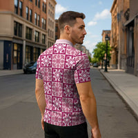 Akala Palaka Quilt Hawaii Zipper Polo Shirt Hawaiian Tropical Monstera Sea Turtle LT14 - Polynesian Pride