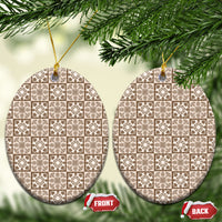 Beige Palaka Quilt Hawaii Ceramic Ornament Hawaiian Tropical Monstera Sea Turtle
