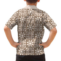 Beige Palaka Quilt Hawaii Family Matching Off Shoulder Short Dress and Hawaiian Shirt Hawaiian Tropical Monstera Sea Turtle LT14 - Polynesian Pride