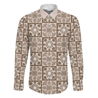 Beige Palaka Quilt Hawaii Family Matching Summer Maxi Dress and Hawaiian Shirt Hawaiian Tropical Monstera Sea Turtle LT14 Dad's Shirt - Long Sleeve Beige - Polynesian Pride