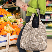 Beige Palaka Quilt Hawaii Grocery Bag Hawaiian Tropical Monstera Sea Turtle