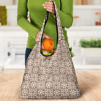Beige Palaka Quilt Hawaii Grocery Bag Hawaiian Tropical Monstera Sea Turtle