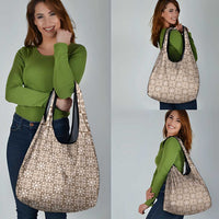 Beige Palaka Quilt Hawaii Grocery Bag Hawaiian Tropical Monstera Sea Turtle