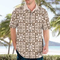 Beige Palaka Quilt Hawaii Hawaiian Shirt Hawaiian Tropical Monstera Sea Turtle LT14 - Polynesian Pride
