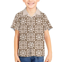 Beige Palaka Quilt Hawaii Hawaiian Shirt Hawaiian Tropical Monstera Sea Turtle LT14 - Polynesian Pride