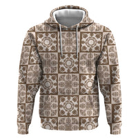 Beige Palaka Quilt Hawaii Hoodie Hawaiian Tropical Monstera Sea Turtle LT14 Pullover Hoodie Beige - Polynesian Pride