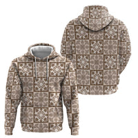 Beige Palaka Quilt Hawaii Hoodie Hawaiian Tropical Monstera Sea Turtle LT14 - Polynesian Pride