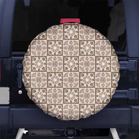 Beige Palaka Quilt Hawaii Spare Tire Cover Hawaiian Tropical Monstera Sea Turtle