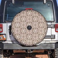 Beige Palaka Quilt Hawaii Spare Tire Cover Hawaiian Tropical Monstera Sea Turtle
